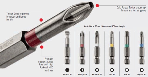 POWERS PHILLIPS #2 TORSION BIT 50MM 10 PACK BULK 